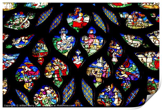 Biblical Medieval Stories Rose Window Stained Glass Sainte Chape Print by William Perry