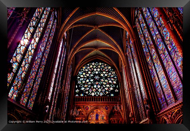 Rose Window Stained Glass Cathedral Ceiling Sainte Chapelle Pari Framed Print by William Perry