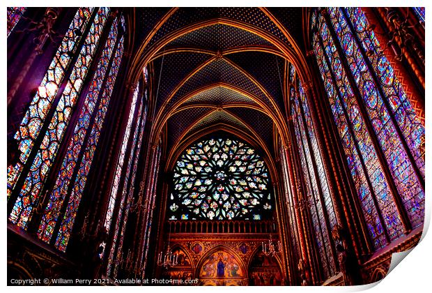 Rose Window Stained Glass Cathedral Ceiling Sainte Chapelle Pari Print by William Perry