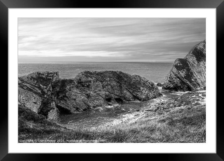 Stair Hole Dorset black and white Framed Mounted Print by Diana Mower
