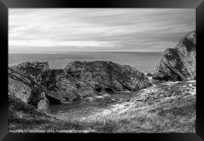 Stair Hole Dorset black and white Framed Print by Diana Mower