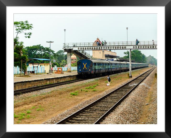 Train at a rural railway station Framed Mounted Print by Lucas D'Souza