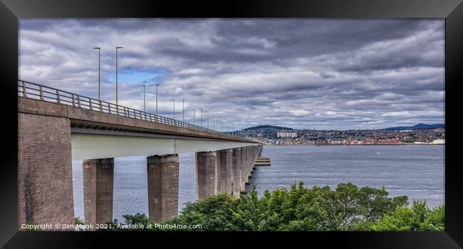 Tay Road Bridge and the city of Dundee Framed Print by Jim Monk