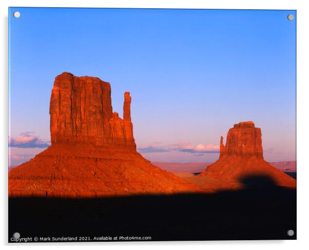 The Mittens at Sunset Monument Valley Acrylic by Mark Sunderland
