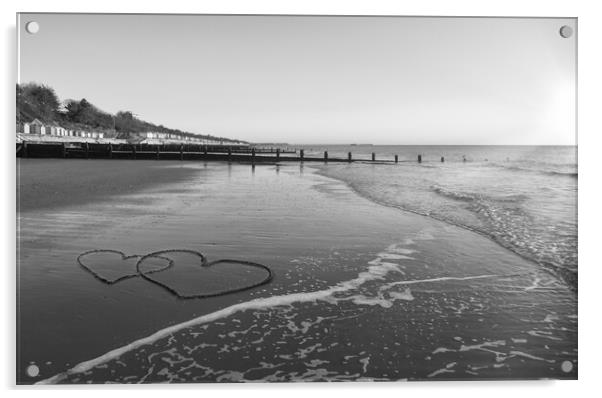 Hearts in the sand at Frinton-on-Sea Acrylic by Paula Tracy