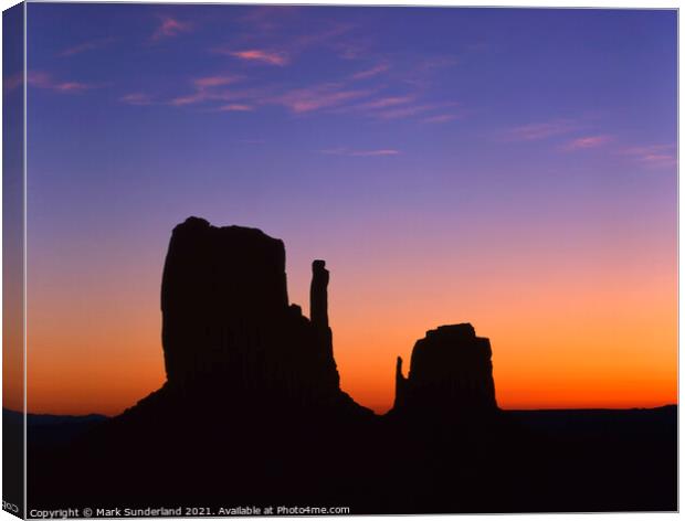 The Mittens at Dawn Monument Valley Canvas Print by Mark Sunderland
