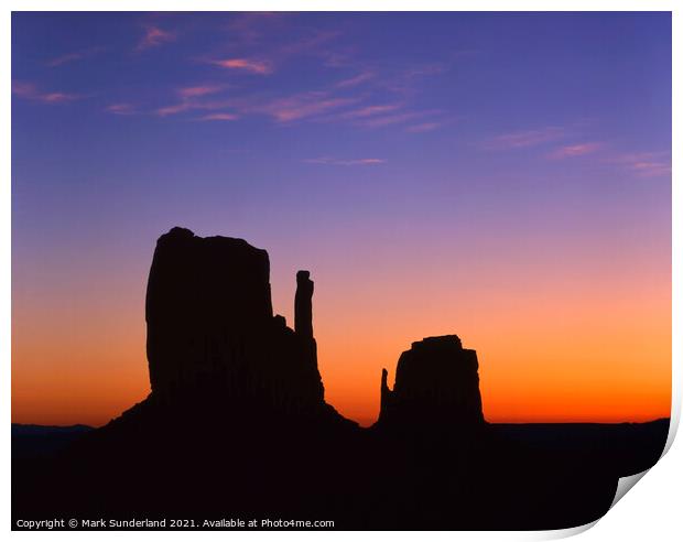 The Mittens at Dawn Monument Valley Print by Mark Sunderland