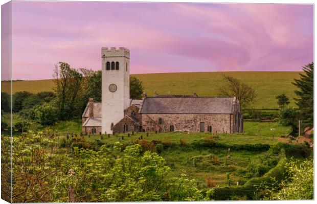 Heavenly Sunset at St James's Church, Manorbier Canvas Print by Tracey Turner