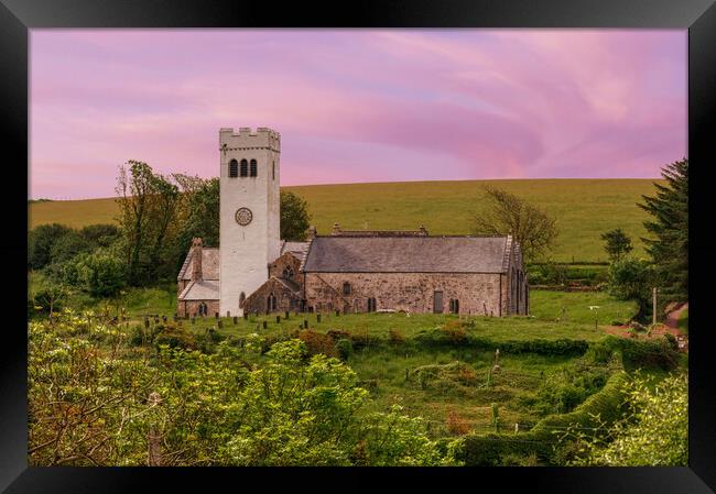 Heavenly Sunset at St James's Church, Manorbier Framed Print by Tracey Turner