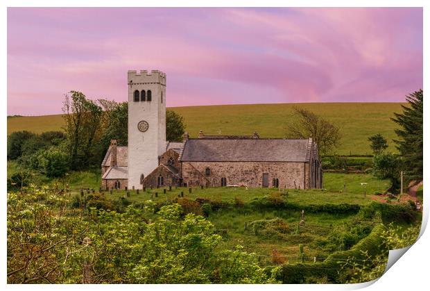 Heavenly Sunset at St James's Church, Manorbier Print by Tracey Turner