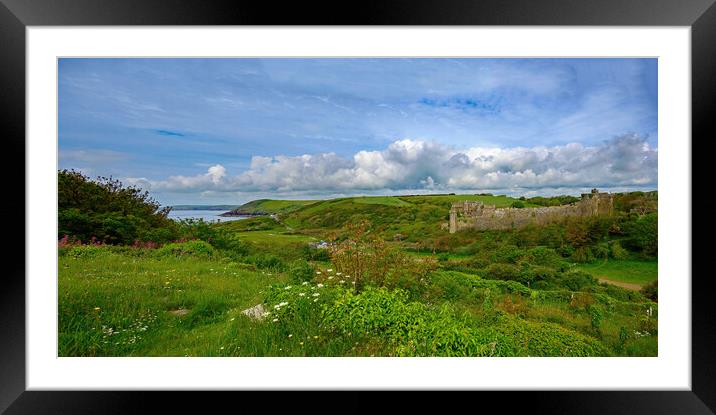 Manorbier Castle Panorama Framed Mounted Print by Tracey Turner