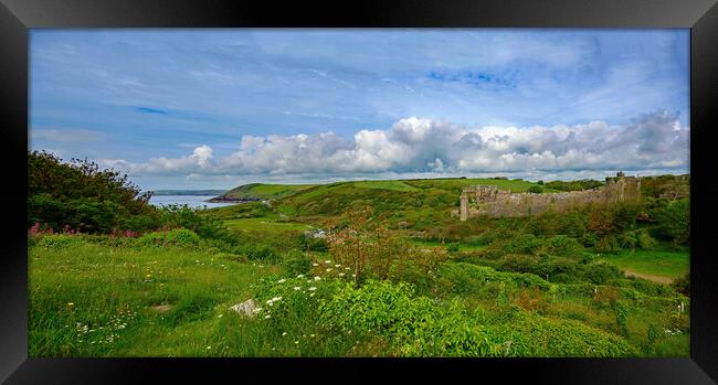 Manorbier Castle Panorama Framed Print by Tracey Turner