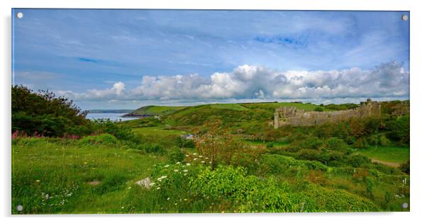 Manorbier Castle Panorama Acrylic by Tracey Turner