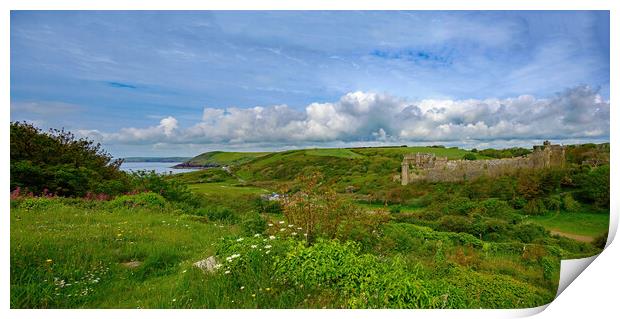 Manorbier Castle Panorama Print by Tracey Turner