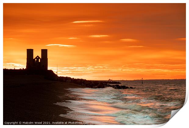 Reculver At Sunset Print by Malcolm Wood