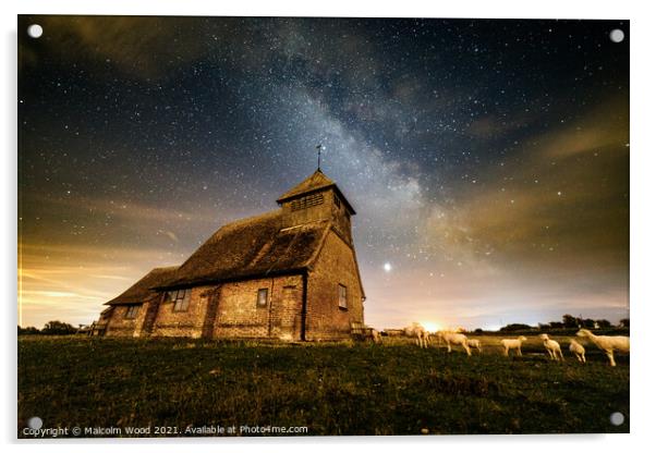 Milkyway over Church Acrylic by Malcolm Wood