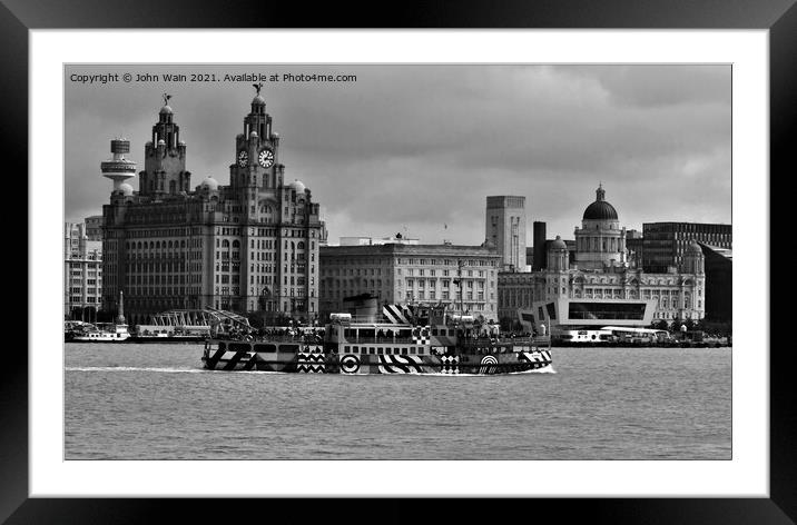 Liverpool Waterfront Skyline Mono Framed Mounted Print by John Wain