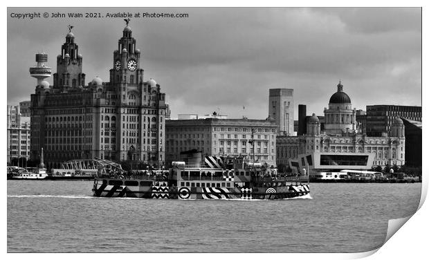 Liverpool Waterfront Skyline Mono Print by John Wain