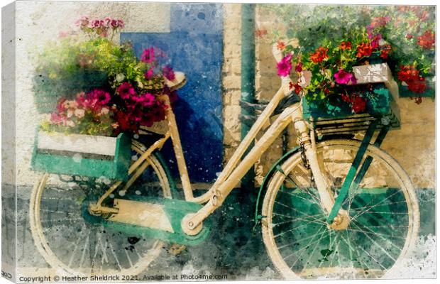 Old bicycle with flowers Canvas Print by Heather Sheldrick