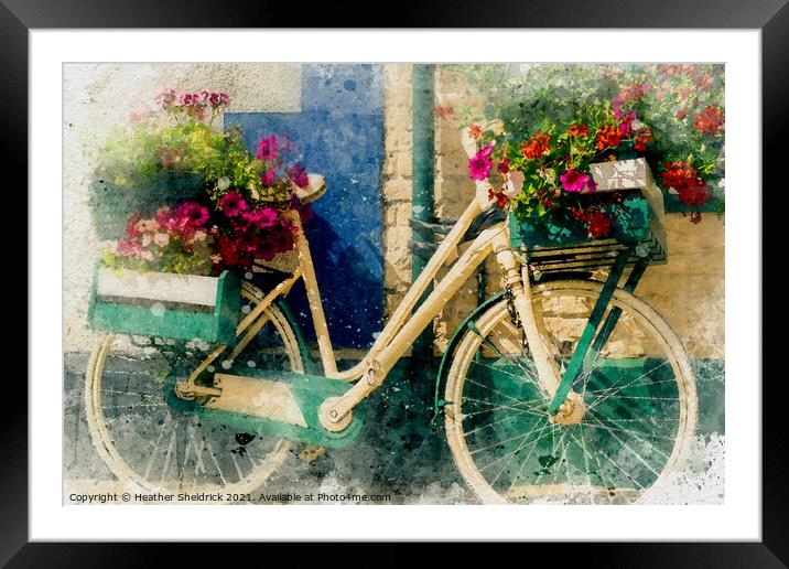 Old bicycle with flowers Framed Mounted Print by Heather Sheldrick