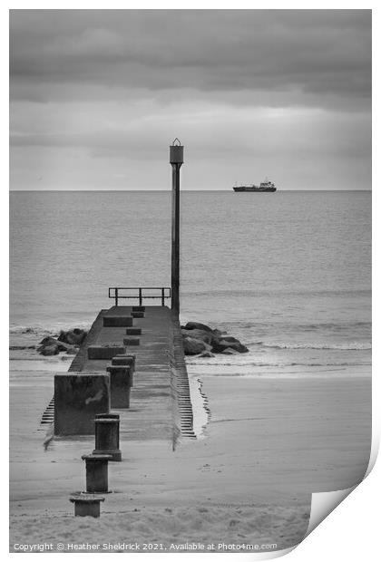 Mablethorpe breakwater and ship Print by Heather Sheldrick