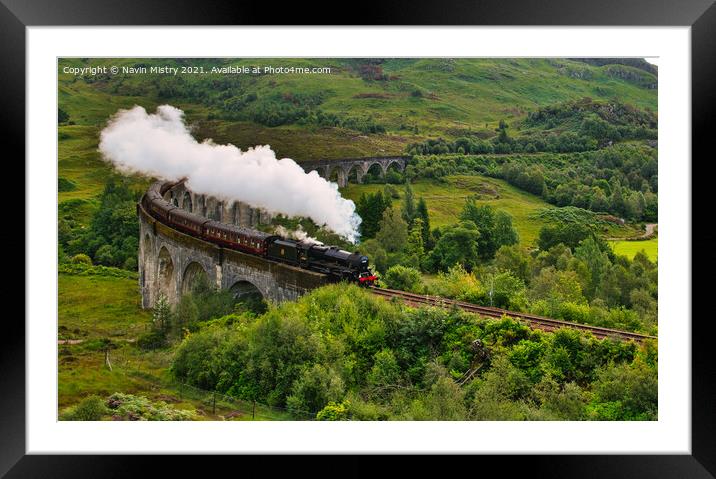 The Jacobite steam train passes over the Glenfin Framed Mounted Print by Navin Mistry