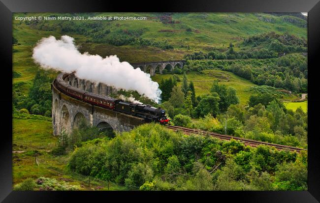 The Jacobite steam train passes over the Glenfin Framed Print by Navin Mistry