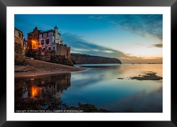 Tides out at Robin Hoods Bay Framed Mounted Print by Richard Perks