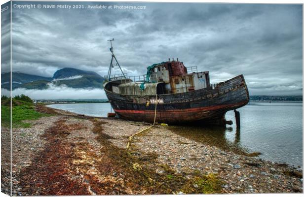 The Corpach Wreck,  Loch Linne Canvas Print by Navin Mistry