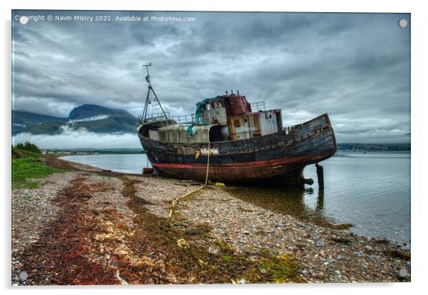 The Corpach Wreck,  Loch Linne Acrylic by Navin Mistry
