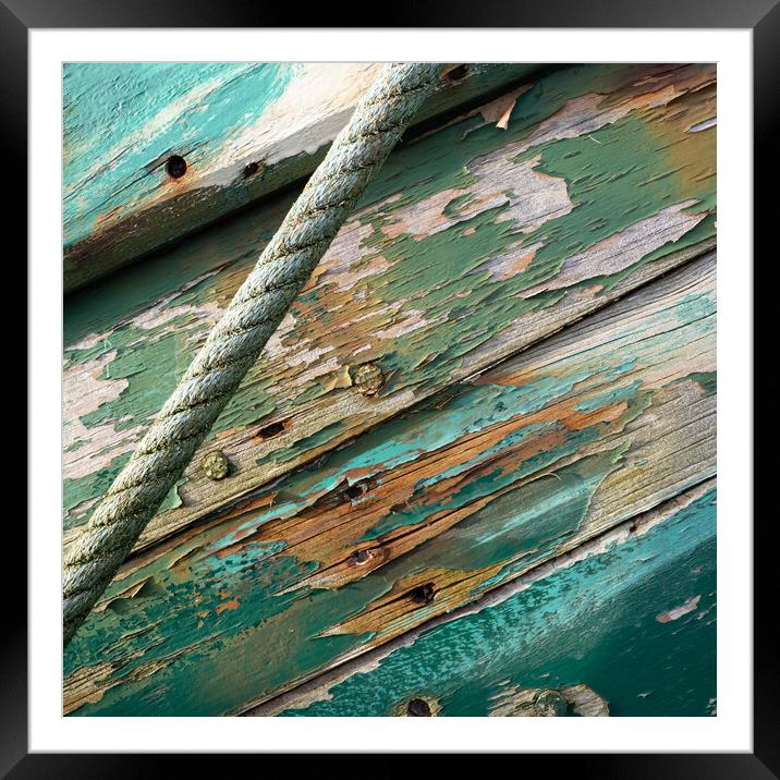 Old boat wooden hull, green Framed Mounted Print by Laurent Renault