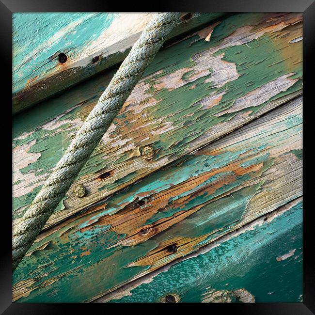 Old boat wooden hull, green Framed Print by Laurent Renault