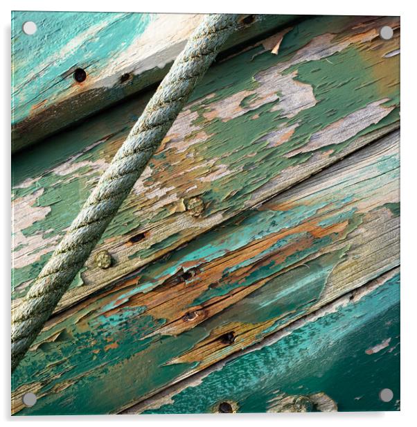 Old boat wooden hull, green Acrylic by Laurent Renault
