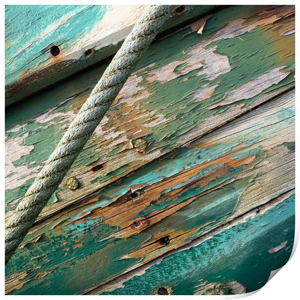 Old boat wooden hull, green Print by Laurent Renault