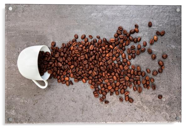 Spilled cup of coffee with beans  Acrylic by Laurent Renault