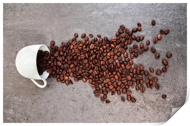 Spilled cup of coffee with beans  Print by Laurent Renault