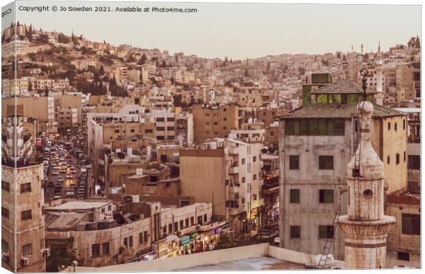 Amman at Dusk, Jordan Canvas Print by Jo Sowden