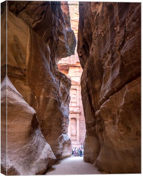 First View of the Treasury, Petra Canvas Print by Jo Sowden