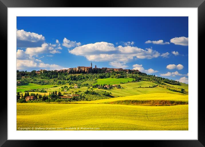 Tuscany spring, Pienza village. Siena, Italy Framed Mounted Print by Stefano Orazzini