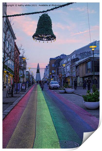 Reykjavik Iceland Rainbow road  Print by kathy white