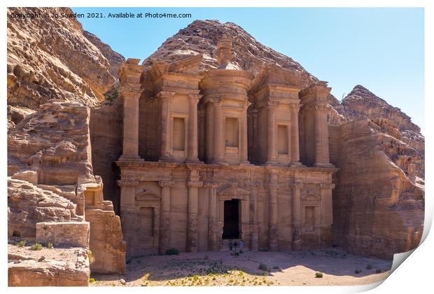 Monastery, Petra, Jordan Print by Jo Sowden