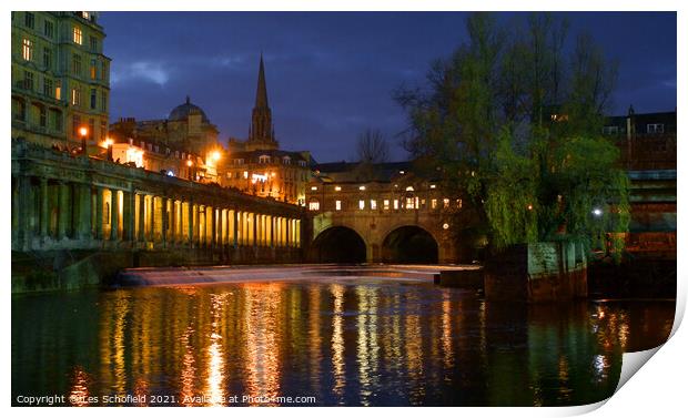 Baths Pulteney Bridge A Serene Nighttime Oasis Print by Les Schofield