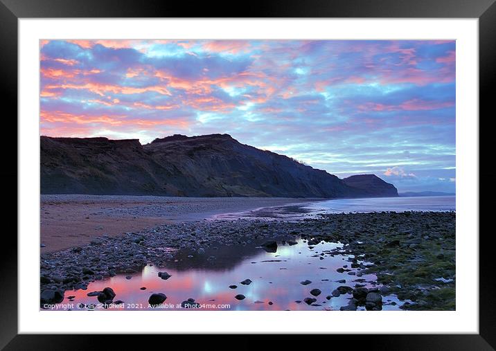 A Golden Sunrise at Charmouth Beach Framed Mounted Print by Les Schofield