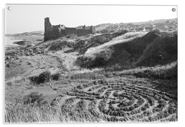 Dunure Castle and Labyrinth Acrylic by Allan Durward Photography