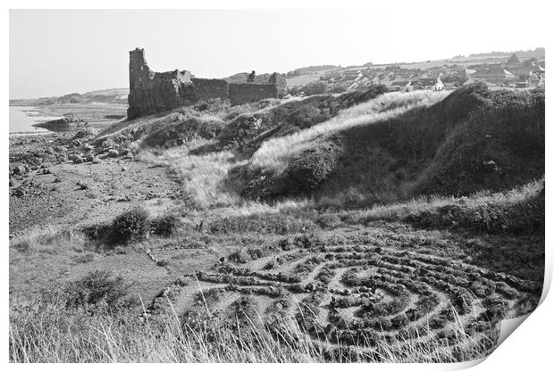 Dunure Castle and Labyrinth Print by Allan Durward Photography