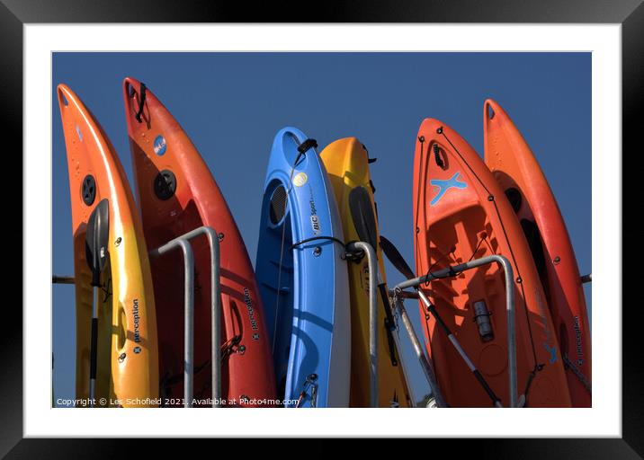 Kayaks  Framed Mounted Print by Les Schofield