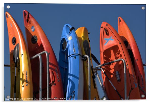 Kayaks  Acrylic by Les Schofield
