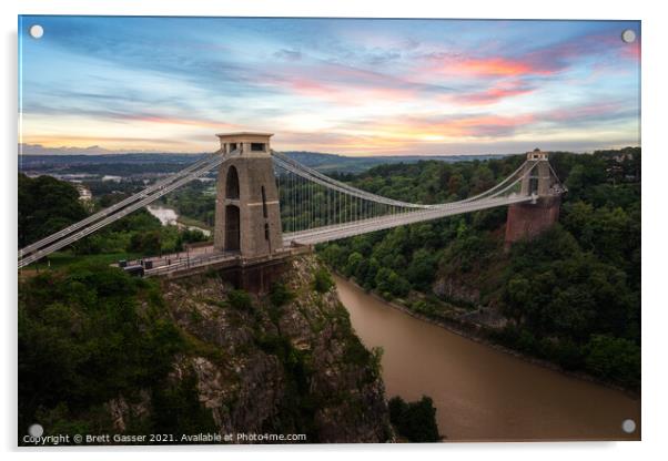 Clifton Suspension Bridge Sunset Acrylic by Brett Gasser