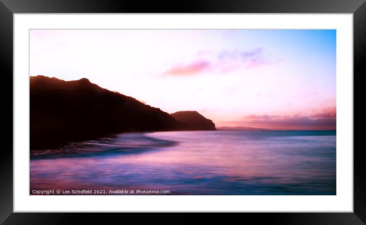Charmouth Sunrise  Framed Mounted Print by Les Schofield