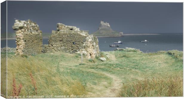 Lindisfarne from Steel End Canvas Print by Alan Dunnett